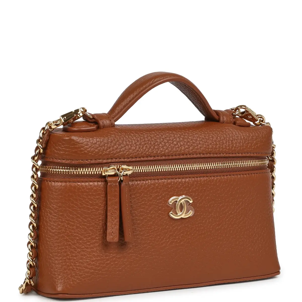 Chanel Chanel "Supple" Top Handle Long Vanity Case with Chain Camel Grained Calfskin Gold Hardware | Thumbnail 2