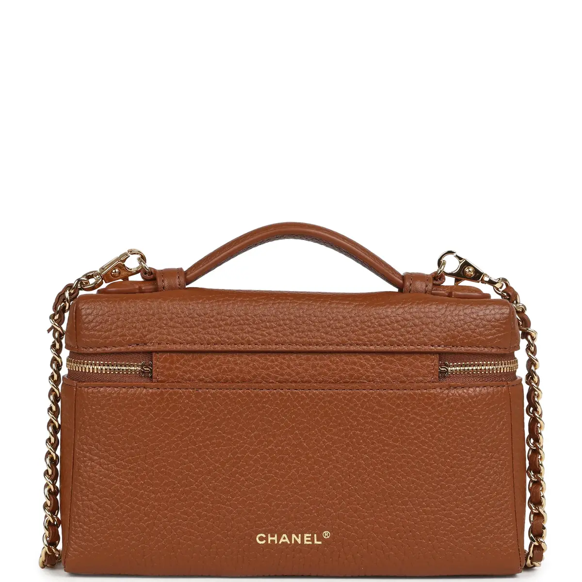 Chanel Chanel "Supple" Top Handle Long Vanity Case with Chain Camel Grained Calfskin Gold Hardware | Thumbnail 4