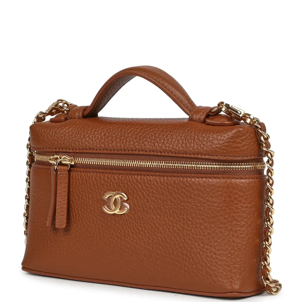 Chanel Chanel "Supple" Top Handle Long Vanity Case with Chain Camel Grained Calfskin Gold Hardware | Thumbnail 5