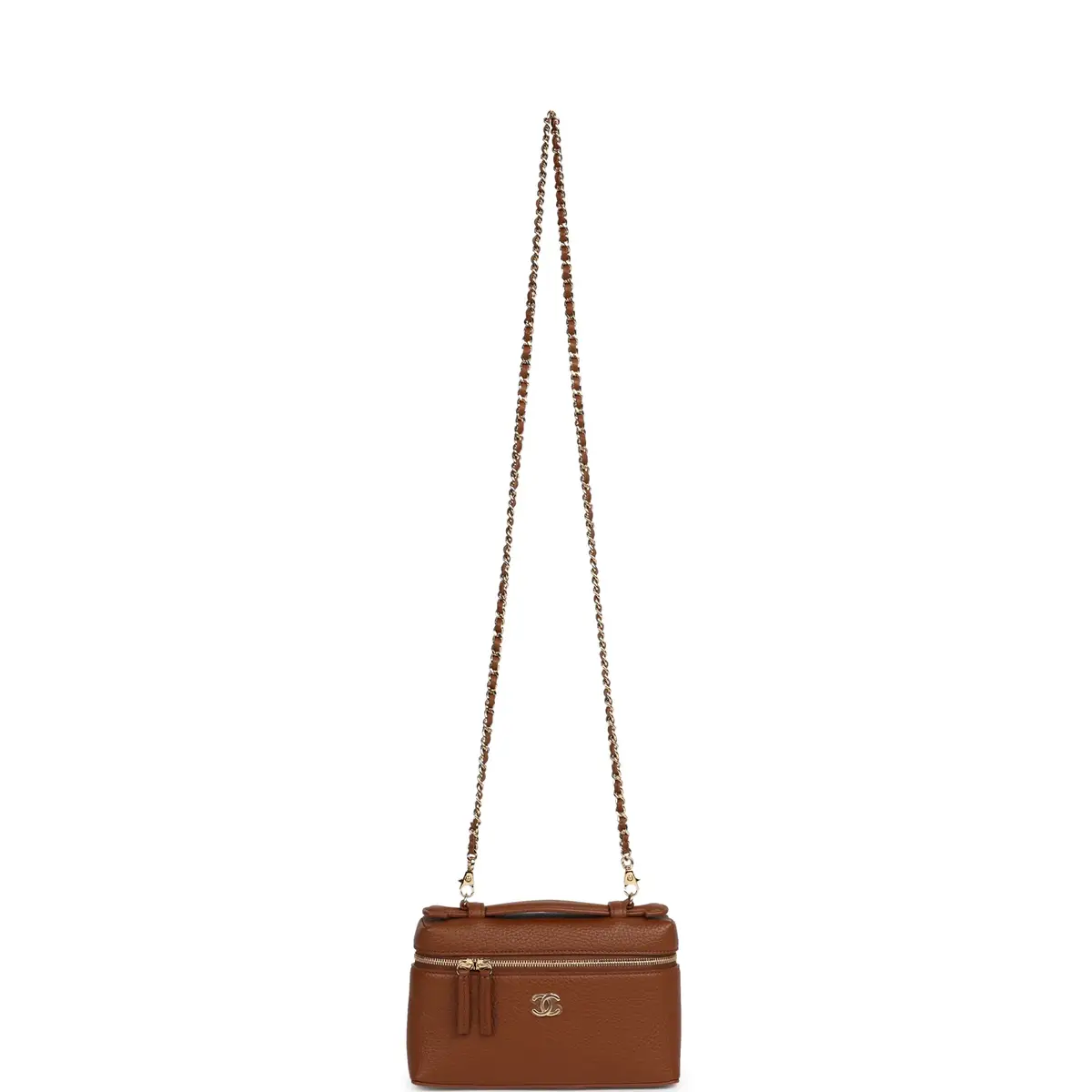 Chanel Chanel "Supple" Top Handle Long Vanity Case with Chain Camel Grained Calfskin Gold Hardware | Thumbnail 7