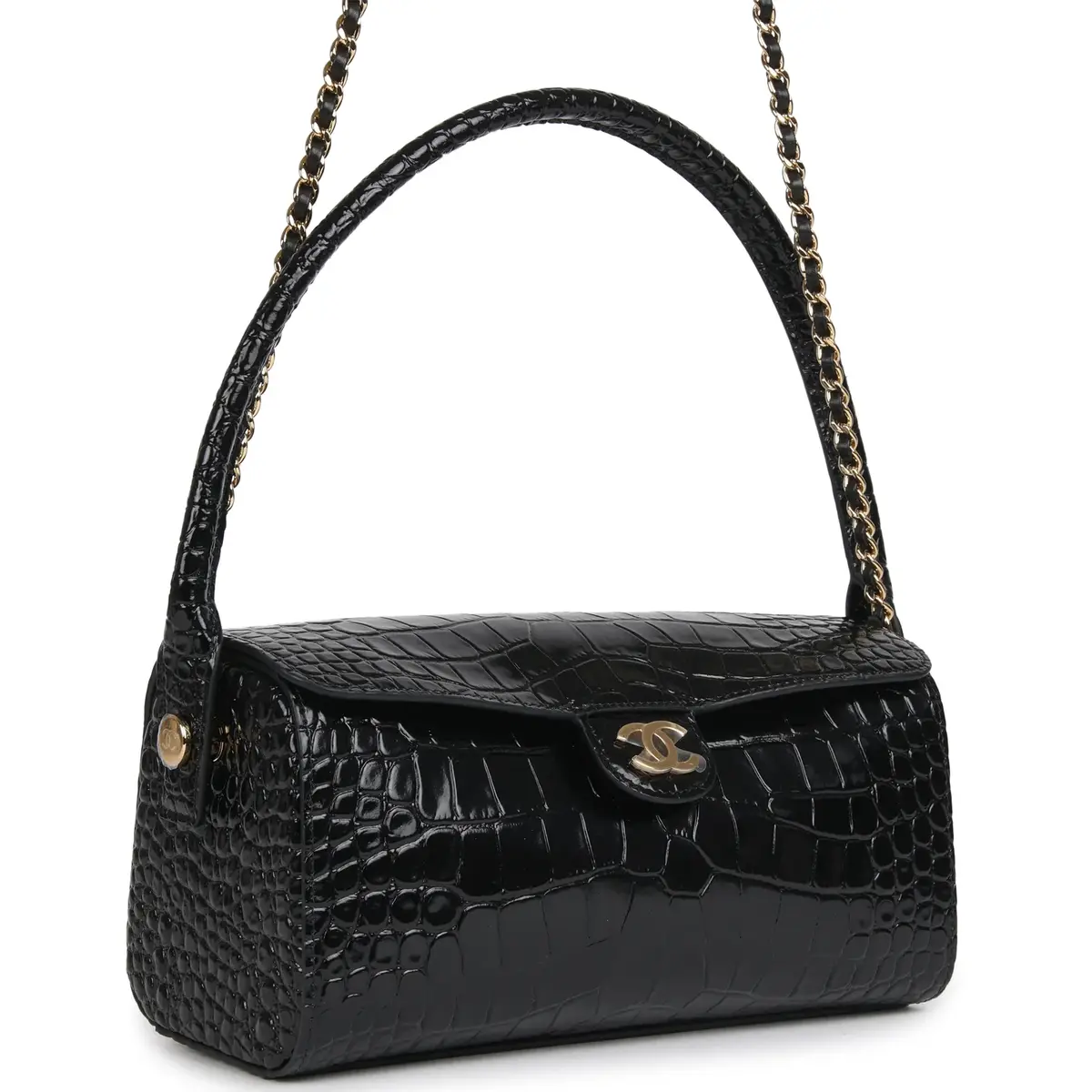 Chanel Chanel Barrel Clutch Bag with Chain Black Croc Embossed Calfskin Gold Hardware | Thumbnail 2