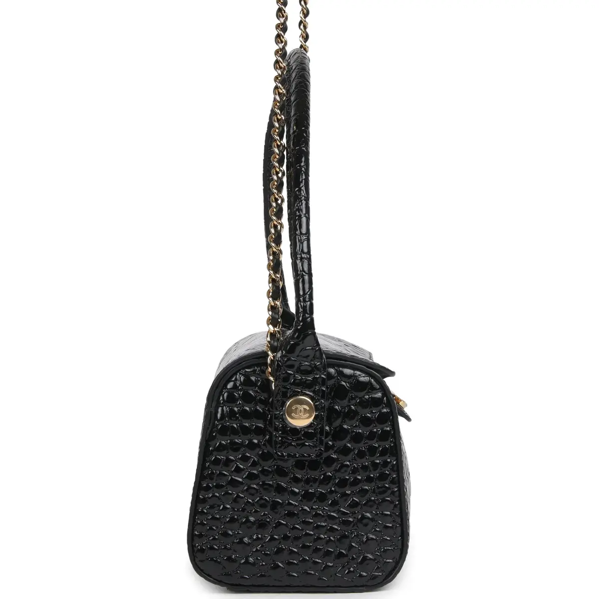 Chanel Chanel Barrel Clutch Bag with Chain Black Croc Embossed Calfskin Gold Hardware | Thumbnail 3