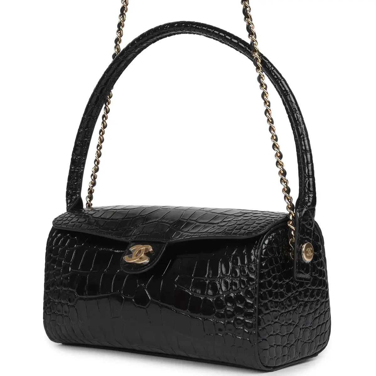 Chanel Chanel Barrel Clutch Bag with Chain Black Croc Embossed Calfskin Gold Hardware | Thumbnail 5