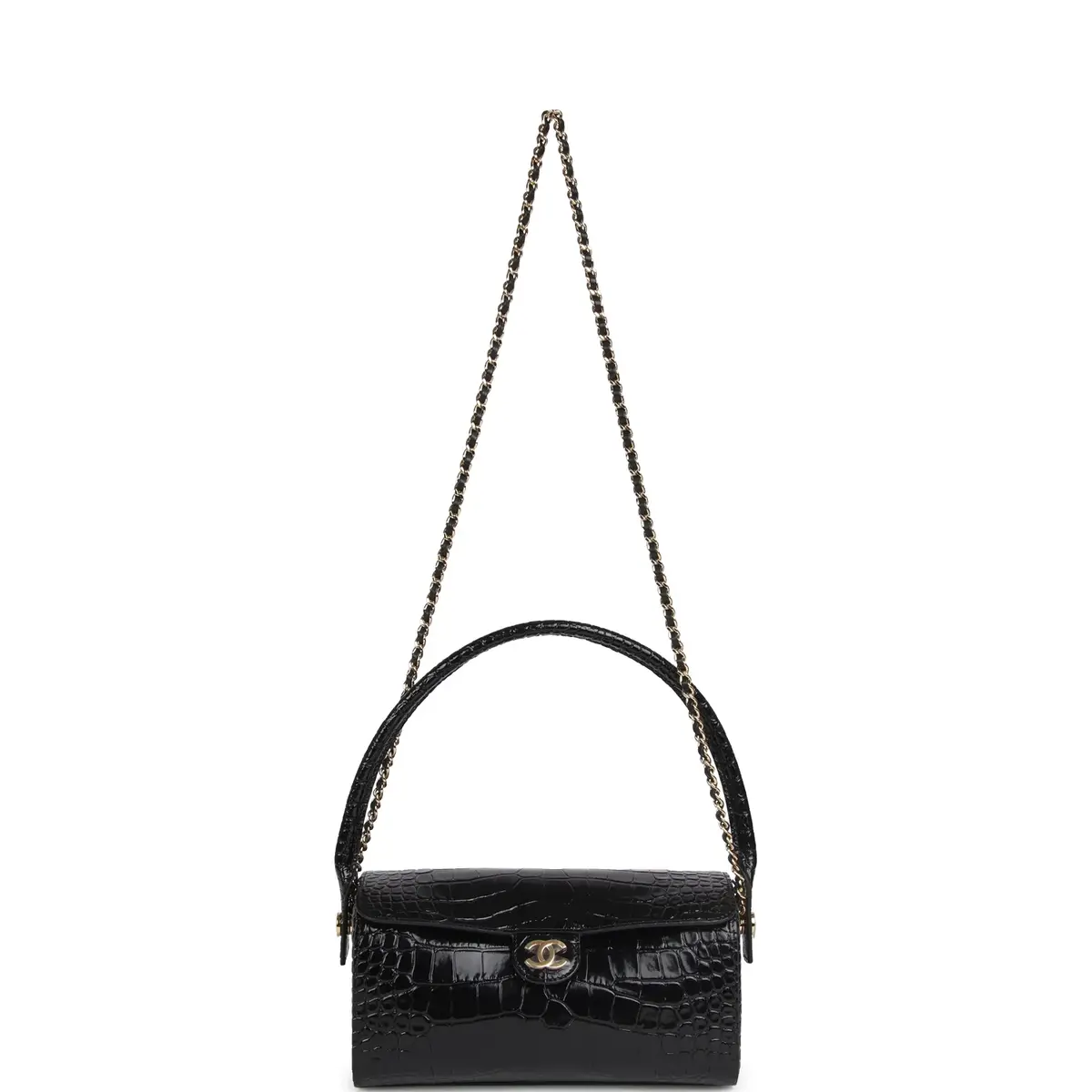 Chanel Chanel Barrel Clutch Bag with Chain Black Croc Embossed Calfskin Gold Hardware | Thumbnail 7