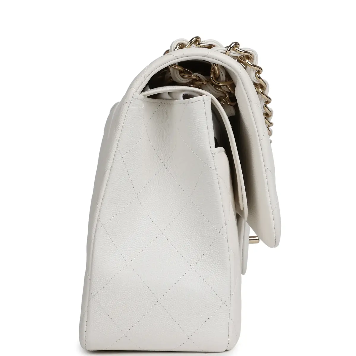 Chanel Chanel Jumbo Classic Double Flap White Caviar Light Gold Hardware | Thumbnail 3