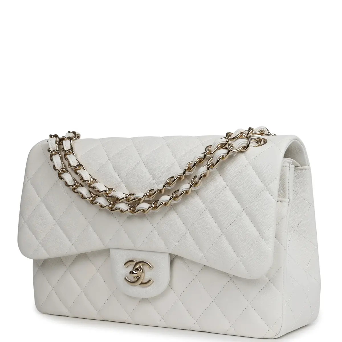 Chanel Chanel Jumbo Classic Double Flap White Caviar Light Gold Hardware | Thumbnail 5
