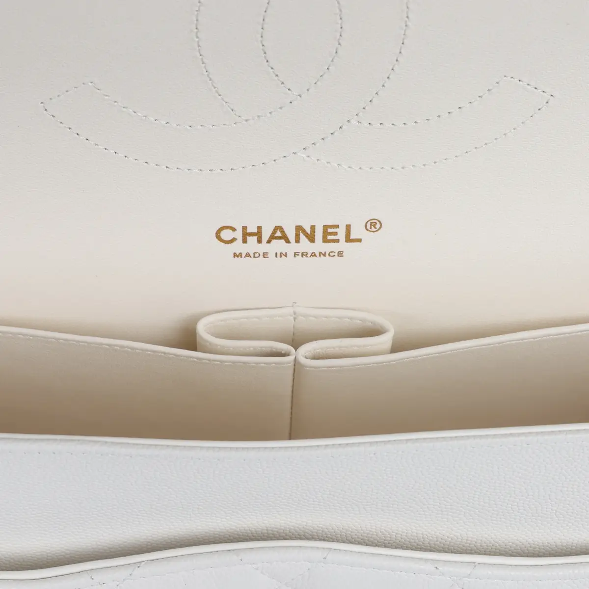 Chanel Chanel Jumbo Classic Double Flap White Caviar Light Gold Hardware | Thumbnail 9