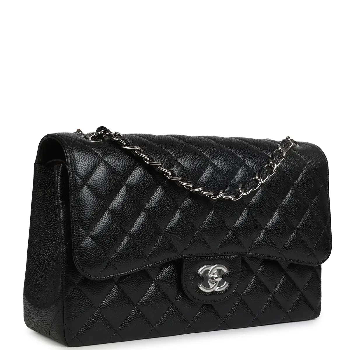 Chanel Chanel Jumbo Classic Single Flap Bag Black Caviar Silver Hardware | Thumbnail 2