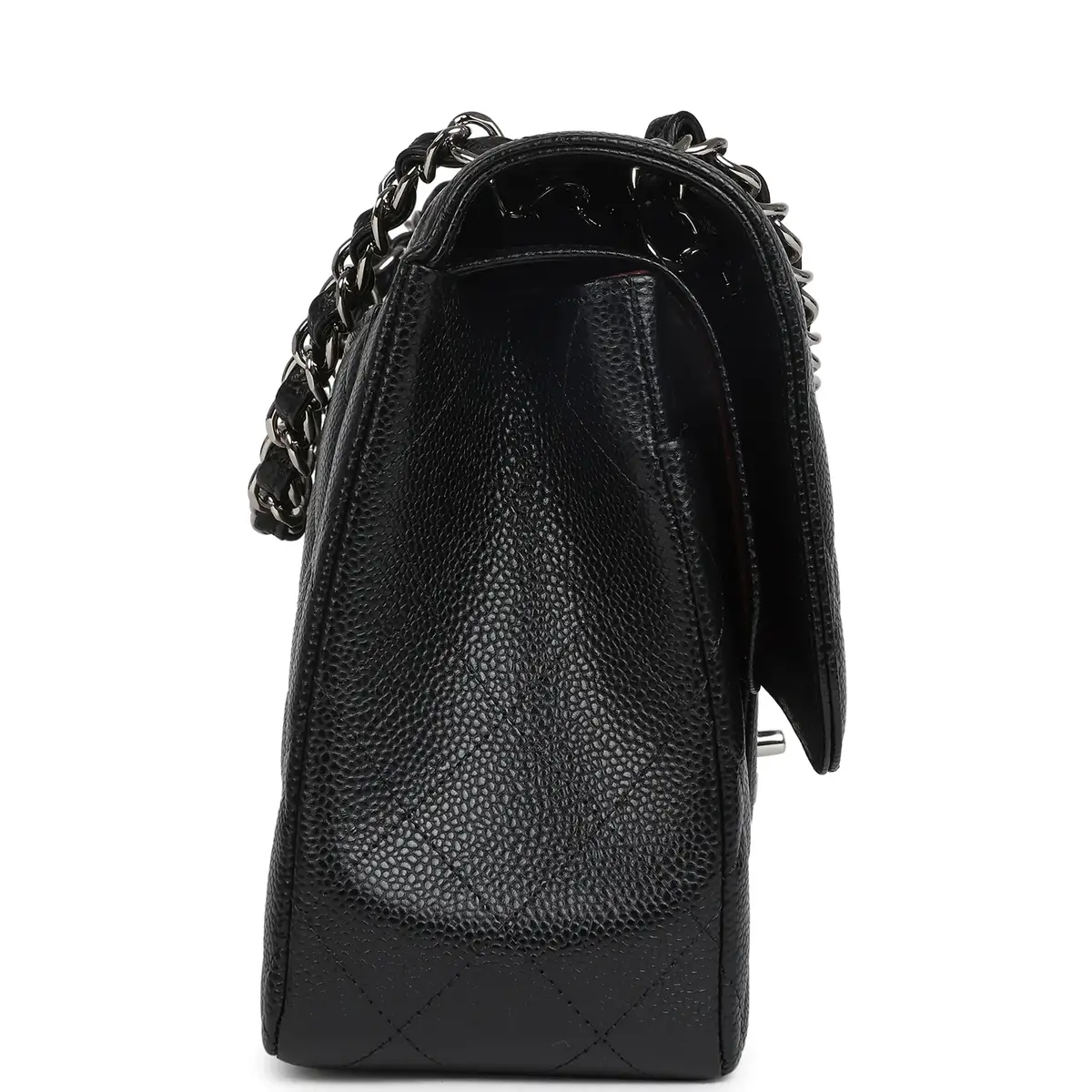 Chanel Chanel Jumbo Classic Single Flap Bag Black Caviar Silver Hardware | Thumbnail 3