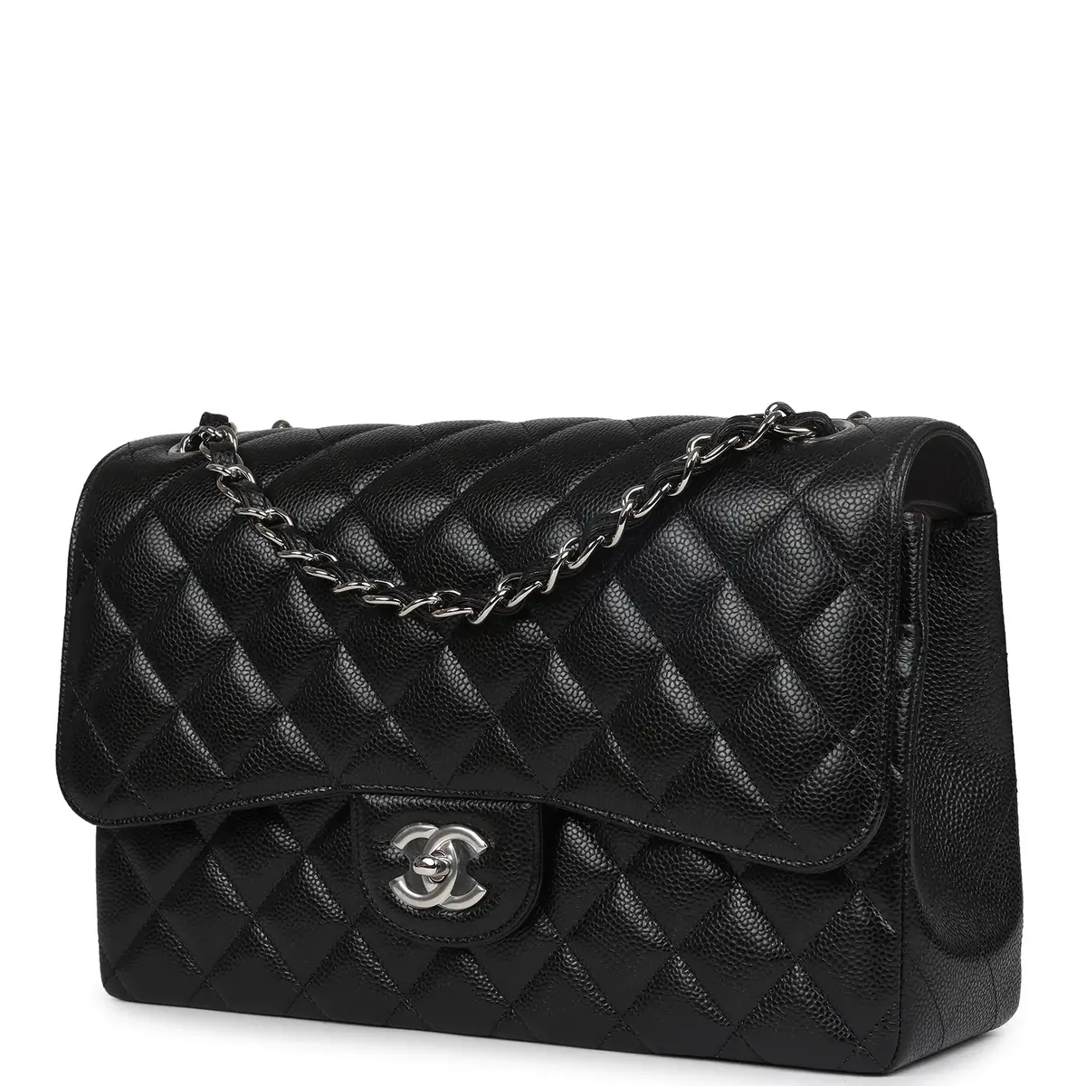 Chanel Chanel Jumbo Classic Single Flap Bag Black Caviar Silver Hardware | Thumbnail 5