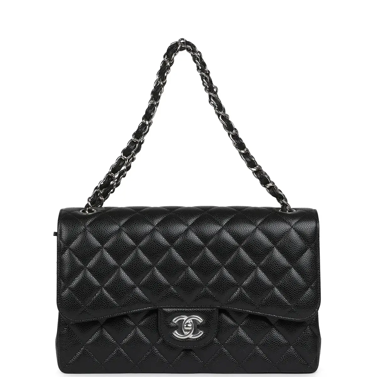 Chanel Chanel Jumbo Classic Single Flap Bag Black Caviar Silver Hardware | Thumbnail 7