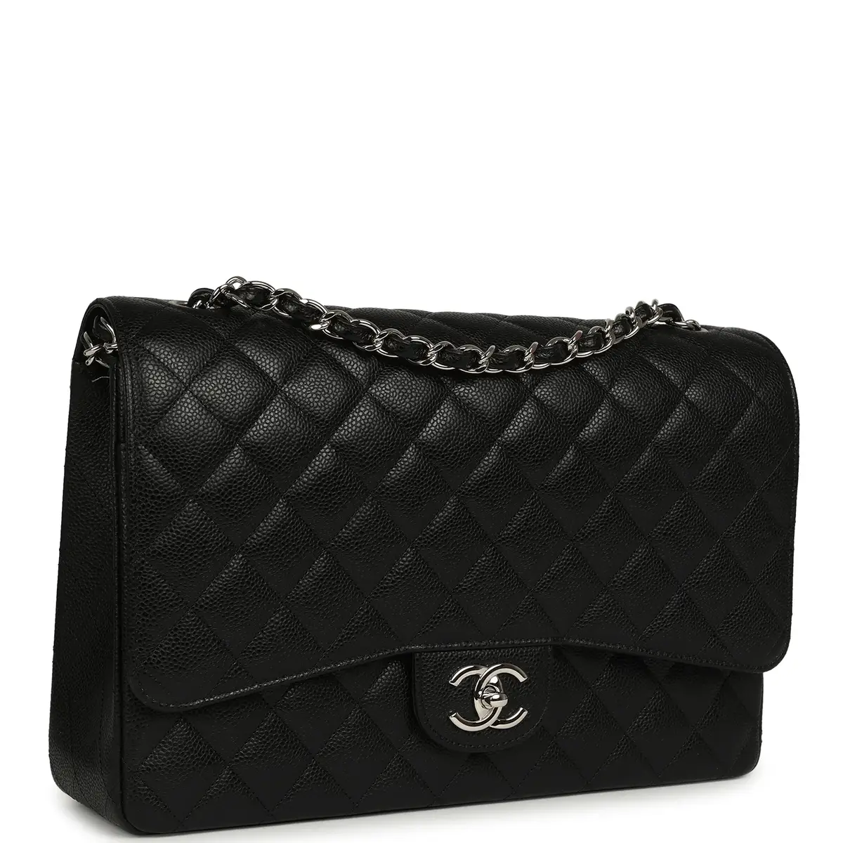 Chanel Chanel Maxi Classic Double Flap Bag Black Caviar Silver Hardware | Thumbnail 2