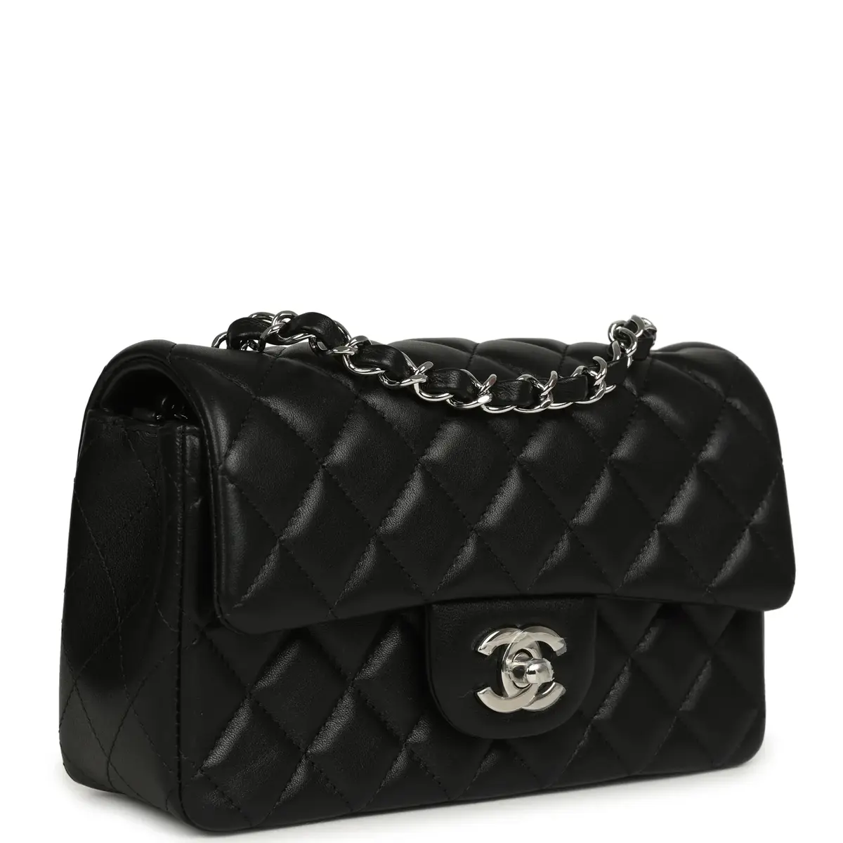 Chanel Chanel Mini Classic Rectangular Flap Bag Black Lambskin Silver Hardware | Thumbnail 2