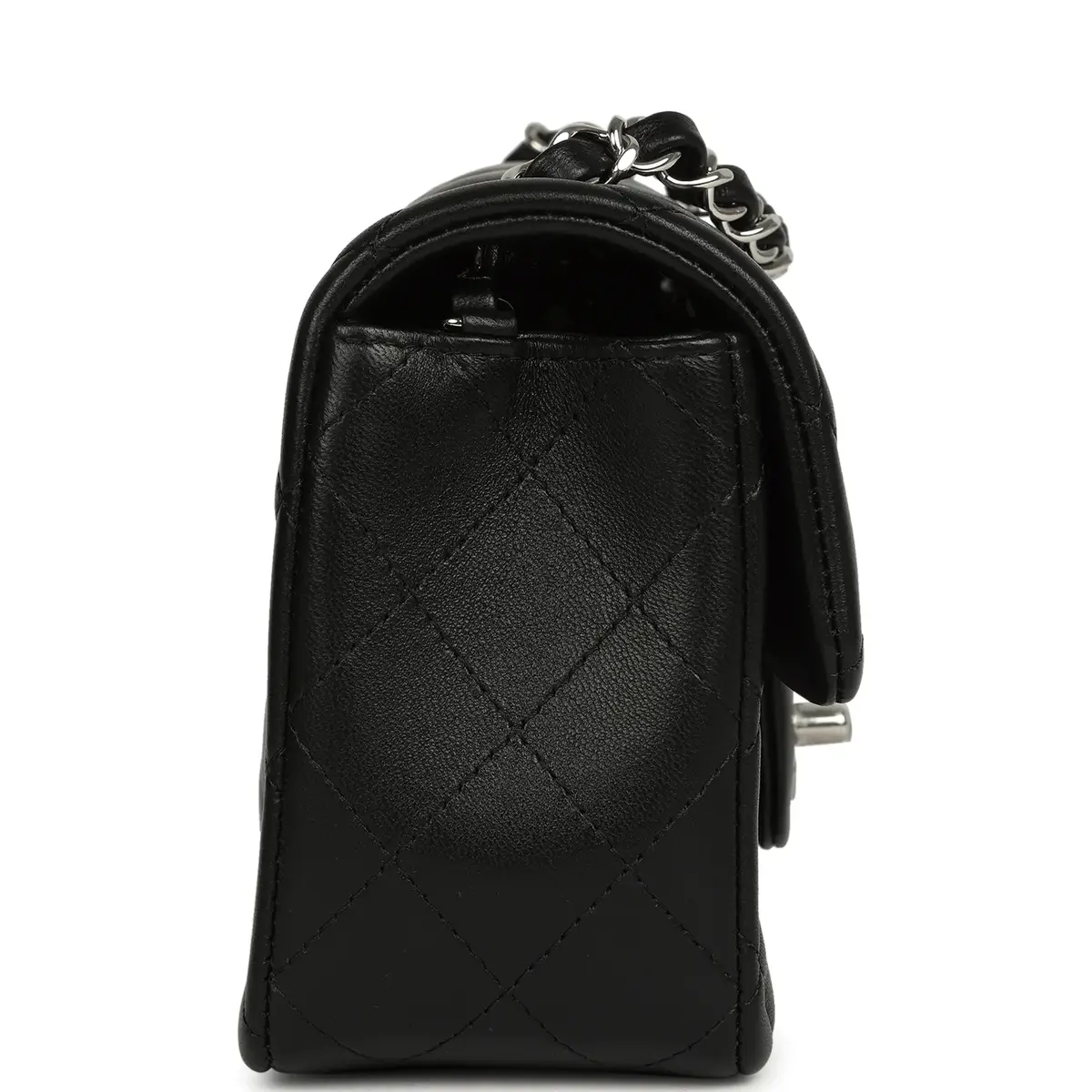 Chanel Chanel Mini Classic Rectangular Flap Bag Black Lambskin Silver Hardware | Thumbnail 3