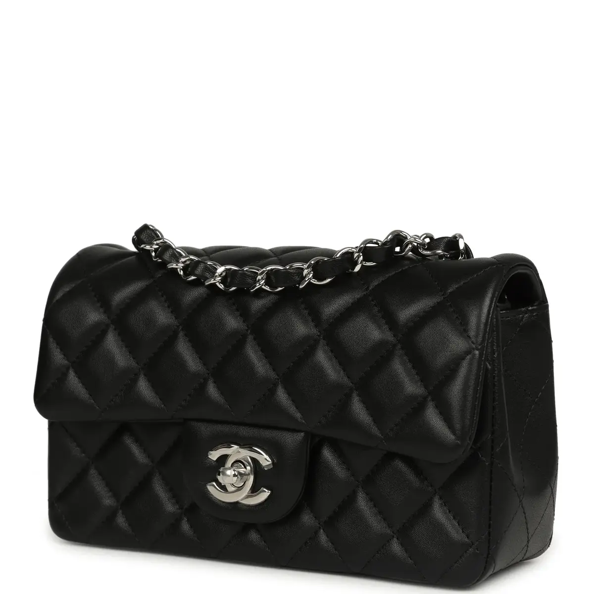 Chanel Chanel Mini Classic Rectangular Flap Bag Black Lambskin Silver Hardware | Thumbnail 5