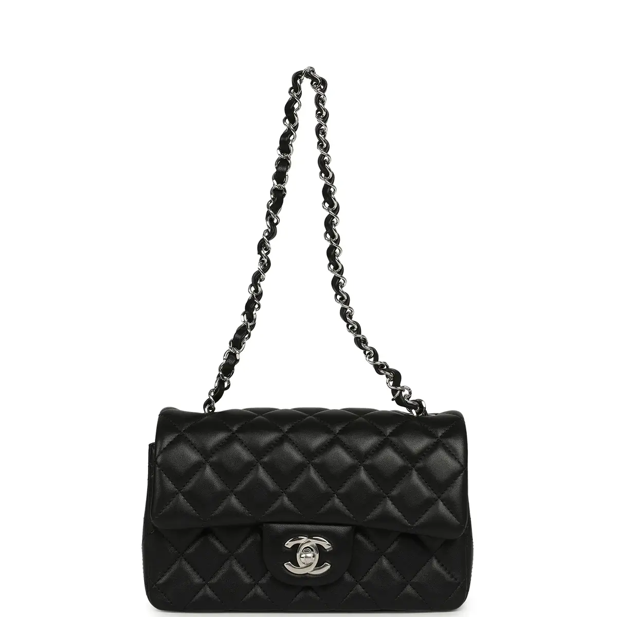 Chanel Chanel Mini Classic Rectangular Flap Bag Black Lambskin Silver Hardware | Thumbnail 7