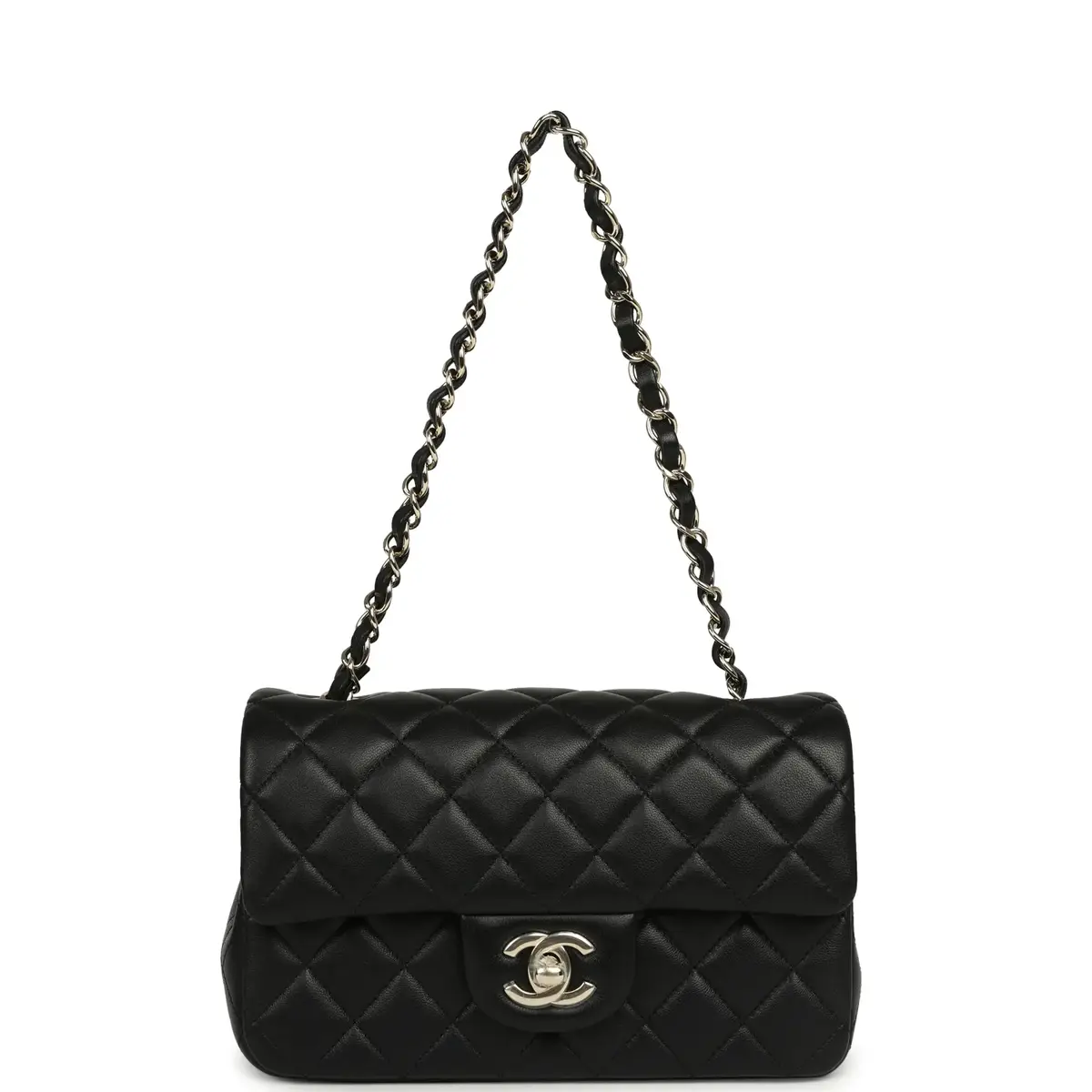 Chanel Chanel Mini Classic Rectangular Flap Bag Black Lambskin Silver Hardware | Thumbnail 7