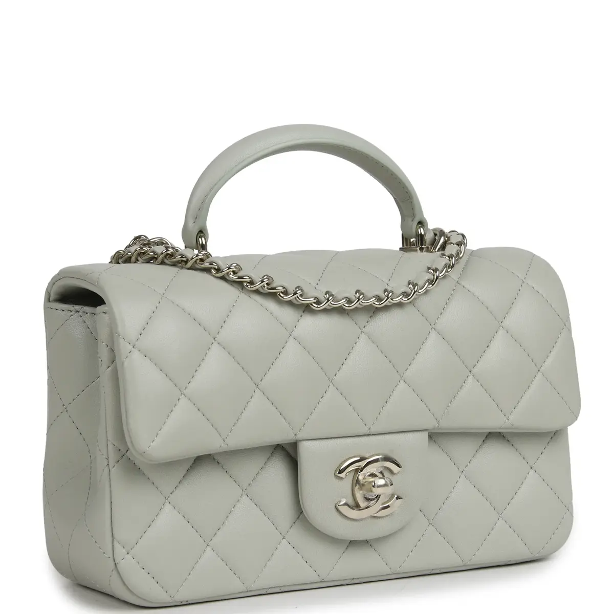 Chanel Chanel Mini Classic Rectangular Top Handle Flap Bag Pale Green Lambskin Silver Hardware | Thumbnail 2