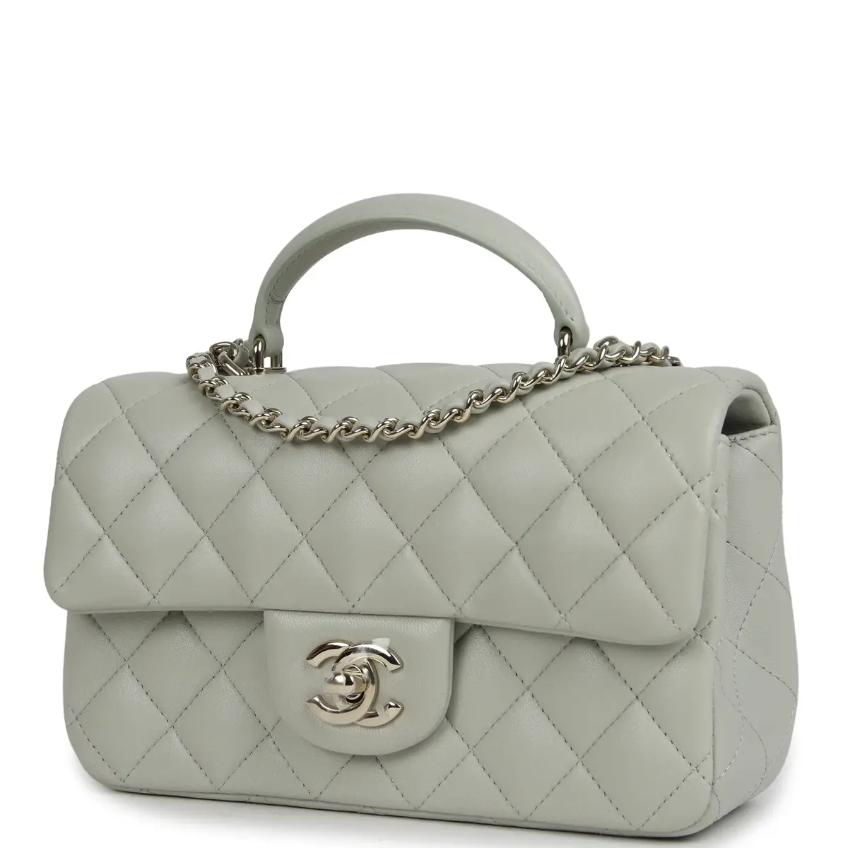 Chanel Chanel Mini Classic Rectangular Top Handle Flap Bag Pale Green Lambskin Silver Hardware | Thumbnail 5