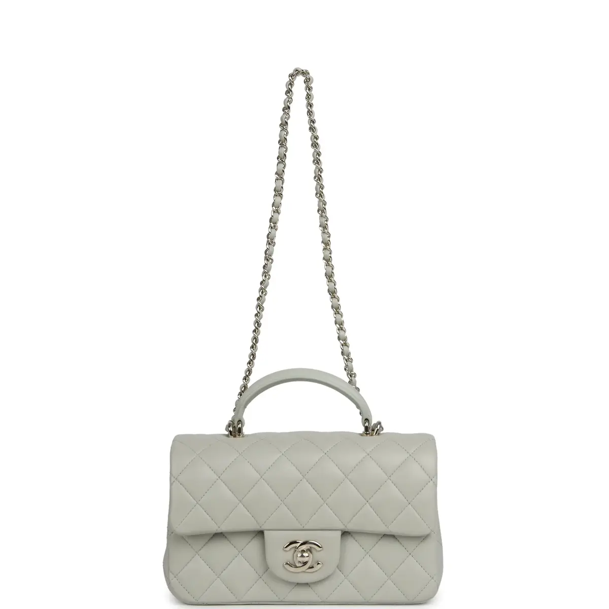 Chanel Chanel Mini Classic Rectangular Top Handle Flap Bag Pale Green Lambskin Silver Hardware | Thumbnail 7