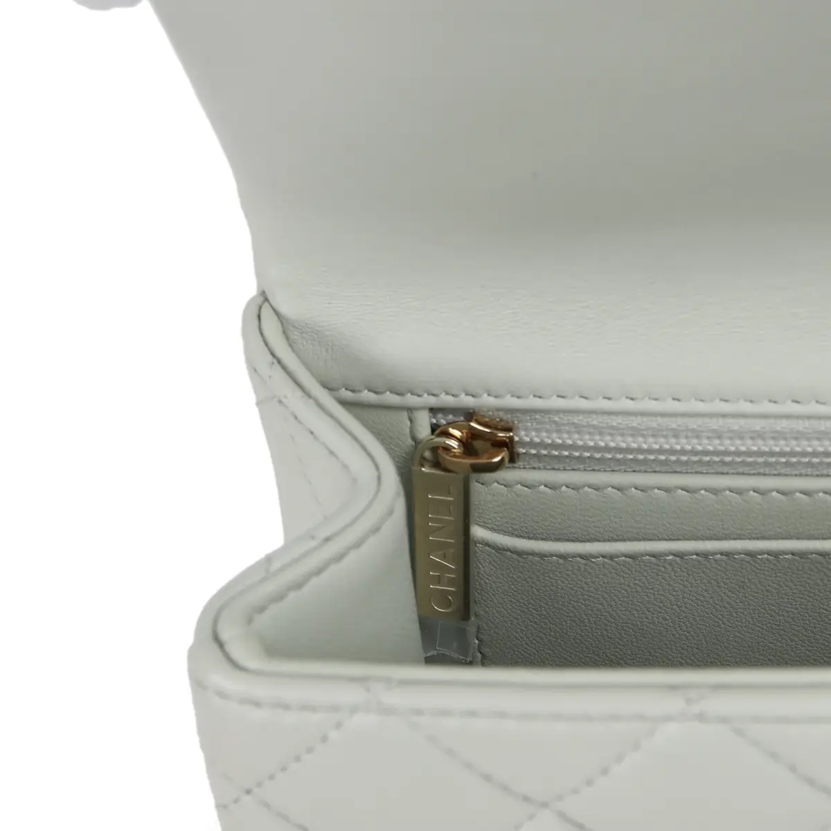 Chanel Chanel Mini Classic Rectangular Top Handle Flap Bag Pale Green Lambskin Silver Hardware | Thumbnail 10