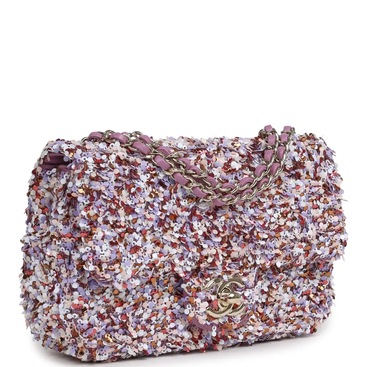 Chanel Chanel Mini Rectangular Flap Bag Light Purple, Pink, White, Multi Sequin Light Gold Hardware | Thumbnail 2