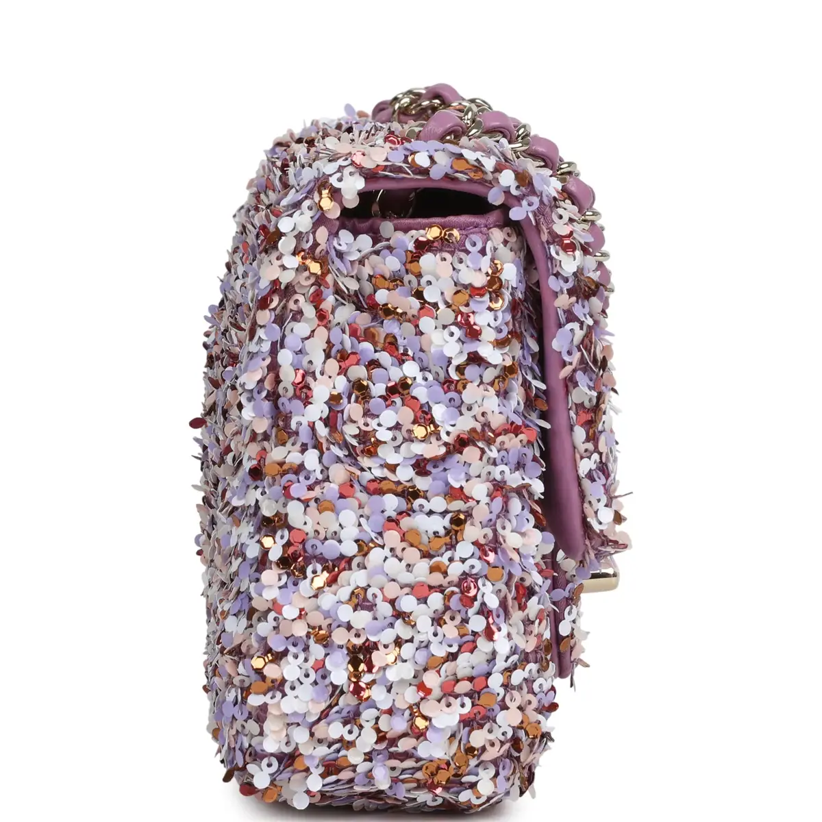 Chanel Chanel Mini Rectangular Flap Bag Light Purple, Pink, White, Multi Sequin Light Gold Hardware | Thumbnail 3