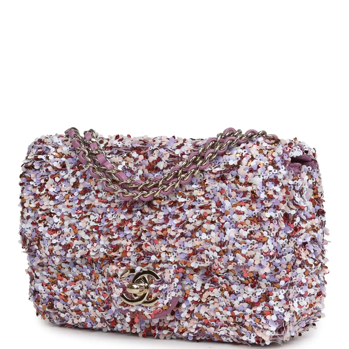 Chanel Chanel Mini Rectangular Flap Bag Light Purple, Pink, White, Multi Sequin Light Gold Hardware | Thumbnail 5