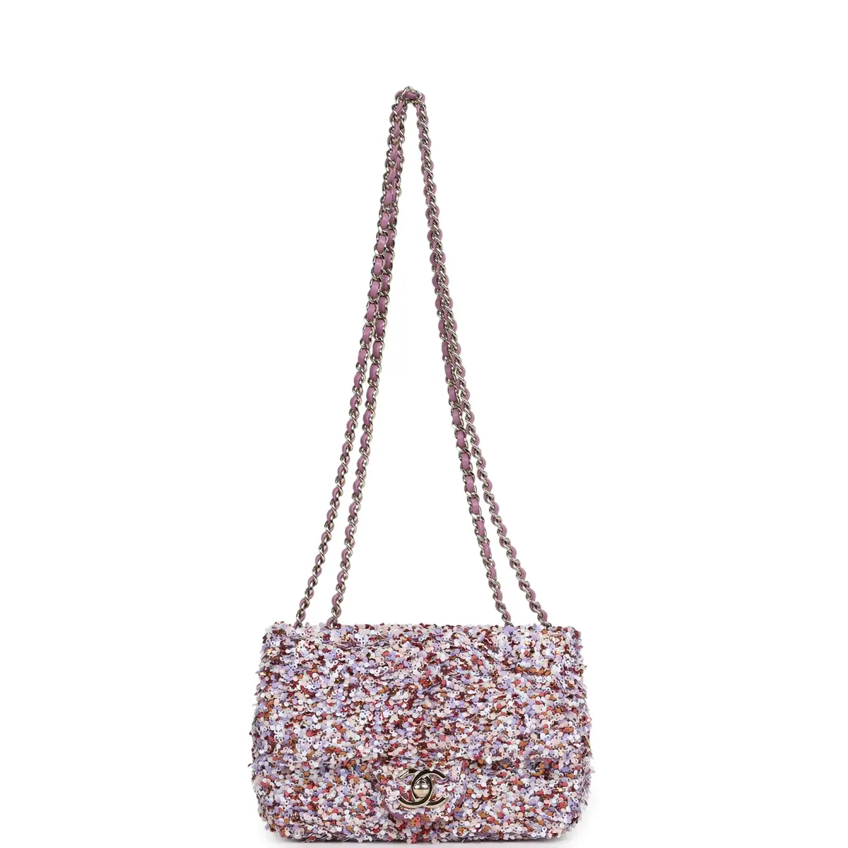 Chanel Chanel Mini Rectangular Flap Bag Light Purple, Pink, White, Multi Sequin Light Gold Hardware | Thumbnail 7