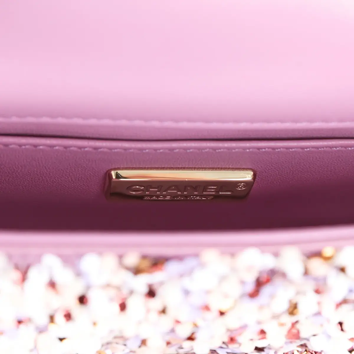 Chanel Chanel Mini Rectangular Flap Bag Light Purple, Pink, White, Multi Sequin Light Gold Hardware | Thumbnail 9