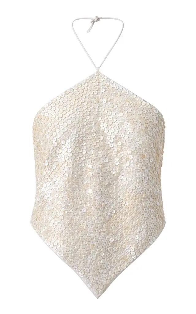 CHAN LUU Cotton Mother-of-Pearl Button Halter Top
