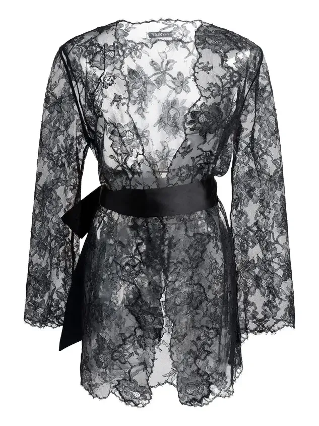 Evangelista Lingerie Mary Leavers Lace Cotton-Silk Short Robe