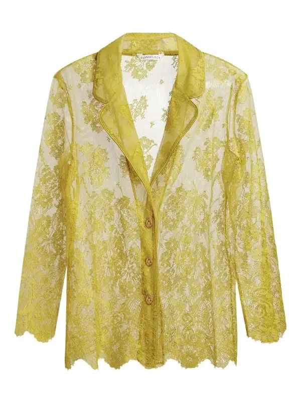 Joan Cotton-Blend Leavers Lace Pajama Top