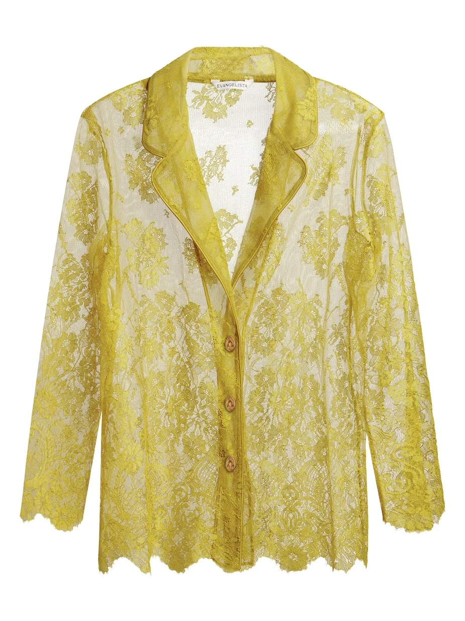 Evangelista Lingerie Joan Cotton-Blend Leavers Lace Pajama Top