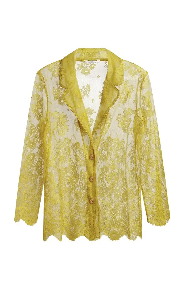 Evangelista Lingerie Joan Cotton-Blend Leavers Lace Pajama Top