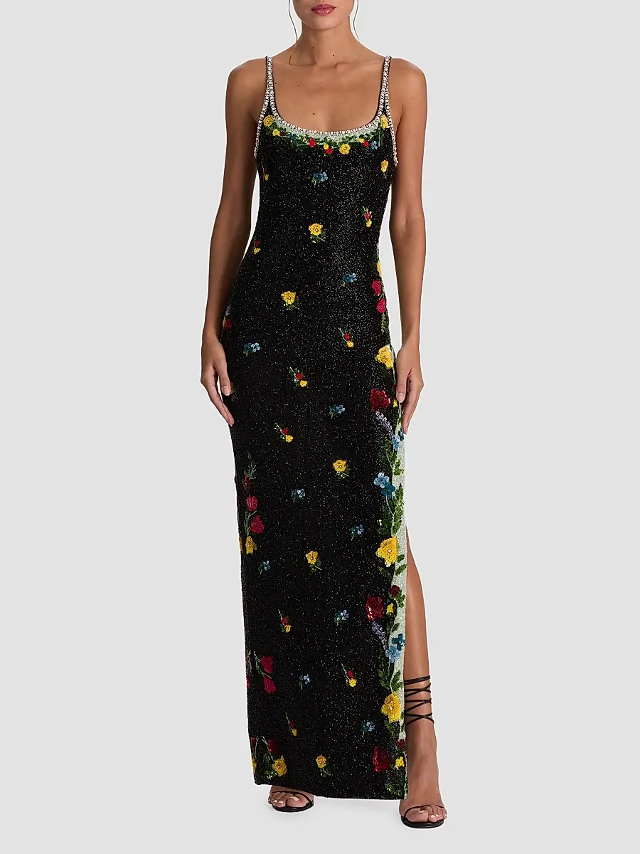 Alice + Olivia Women's Julia Beaded Floral Sequin Column Gown | Thumbnail 2