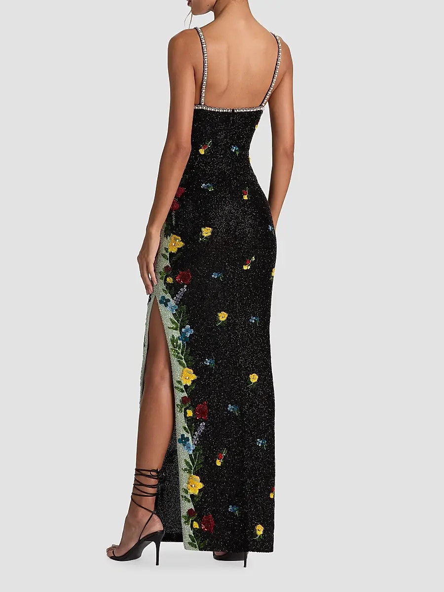 Alice + Olivia Women's Julia Beaded Floral Sequin Column Gown | Thumbnail 3