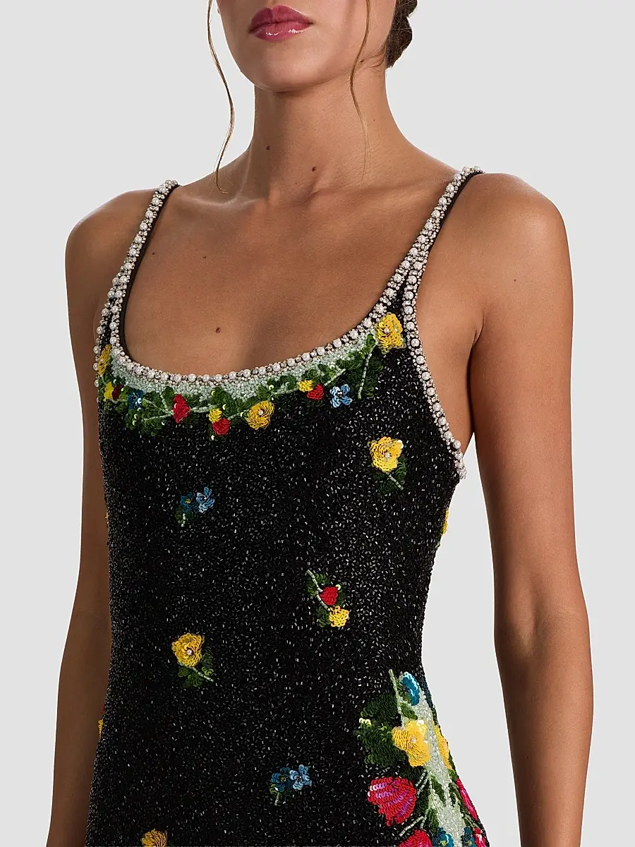 Alice + Olivia Women's Julia Beaded Floral Sequin Column Gown | Thumbnail 4