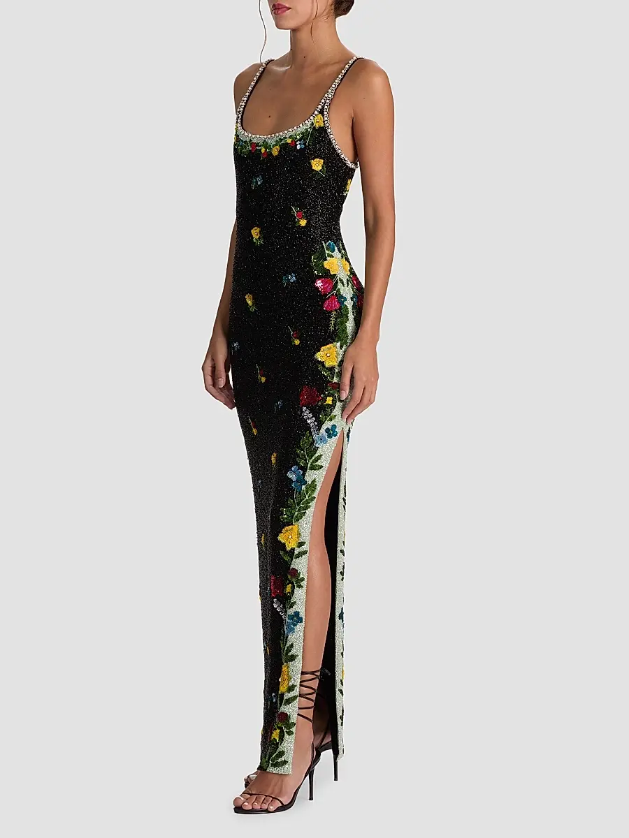 Alice + Olivia Women's Julia Beaded Floral Sequin Column Gown | Thumbnail 5