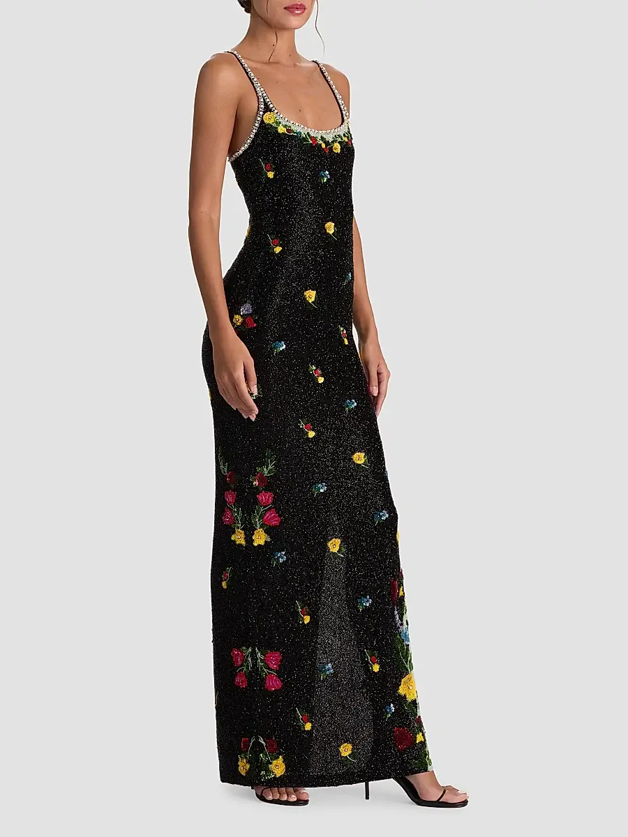 Alice + Olivia Women's Julia Beaded Floral Sequin Column Gown | Thumbnail 6