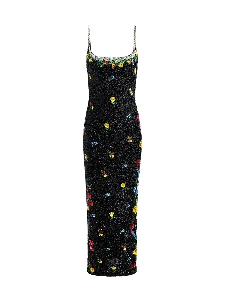 Alice + Olivia Women's Julia Beaded Floral Sequin Column Gown - Desert Sprigs Black | Image 1 Alice + Olivia Women's Julia Beaded Floral Sequin Column Gown - Desert Sprigs Black | Image 1
