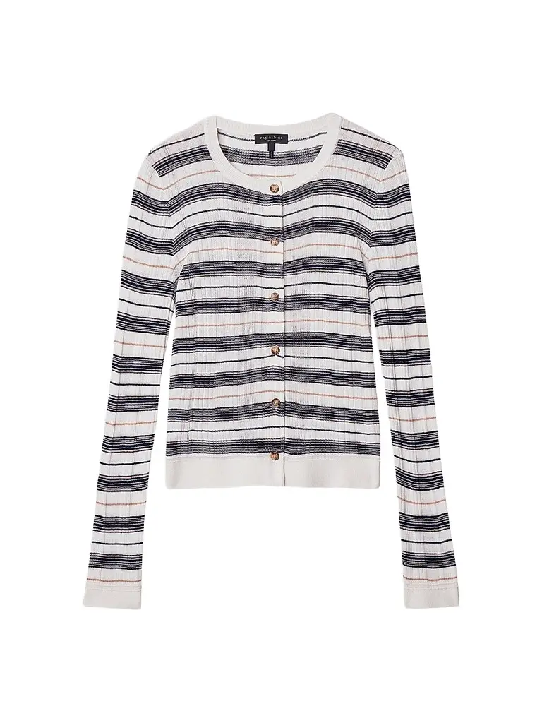 rag & bone Women's Teresa Silk-Blend Stripe Cardigan - Ivory Multi - Size Small | Image 1 rag & bone Women's Teresa Silk-Blend Stripe Cardigan - Ivory Multi - Size Small | Image 1