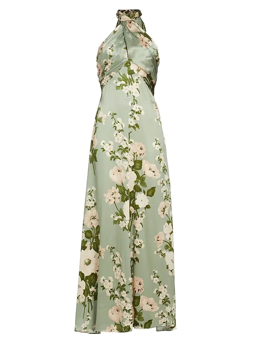 Reformation Women's Veria Floral Silk Maxi Dress - Tarragon | Image 1 Reformation Women's Veria Floral Silk Maxi Dress - Tarragon | Image 1