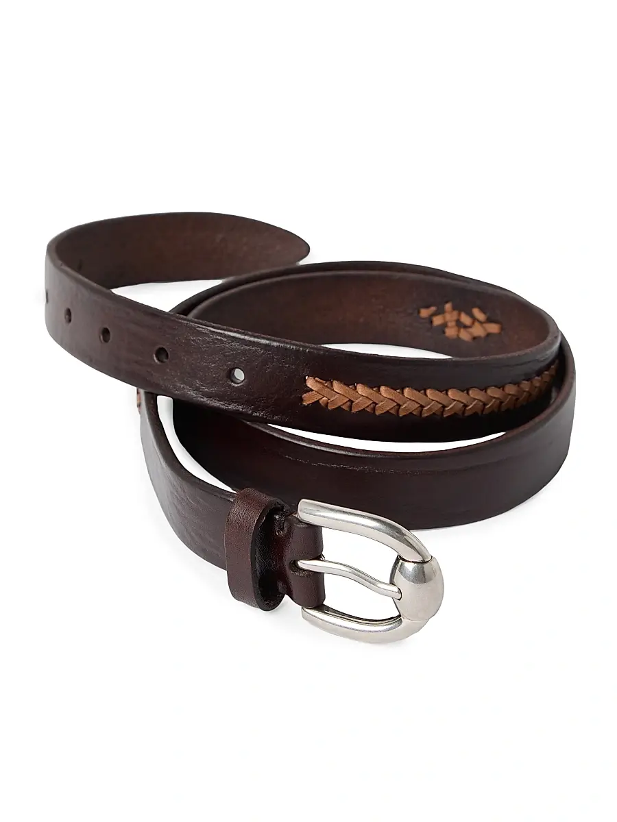 Brunello Cucinelli Men's Leather Braided Pattern Belt - Brown | Thumbnail 3 Brunello Cucinelli Men's Leather Braided Pattern Belt - Brown | Thumbnail 3