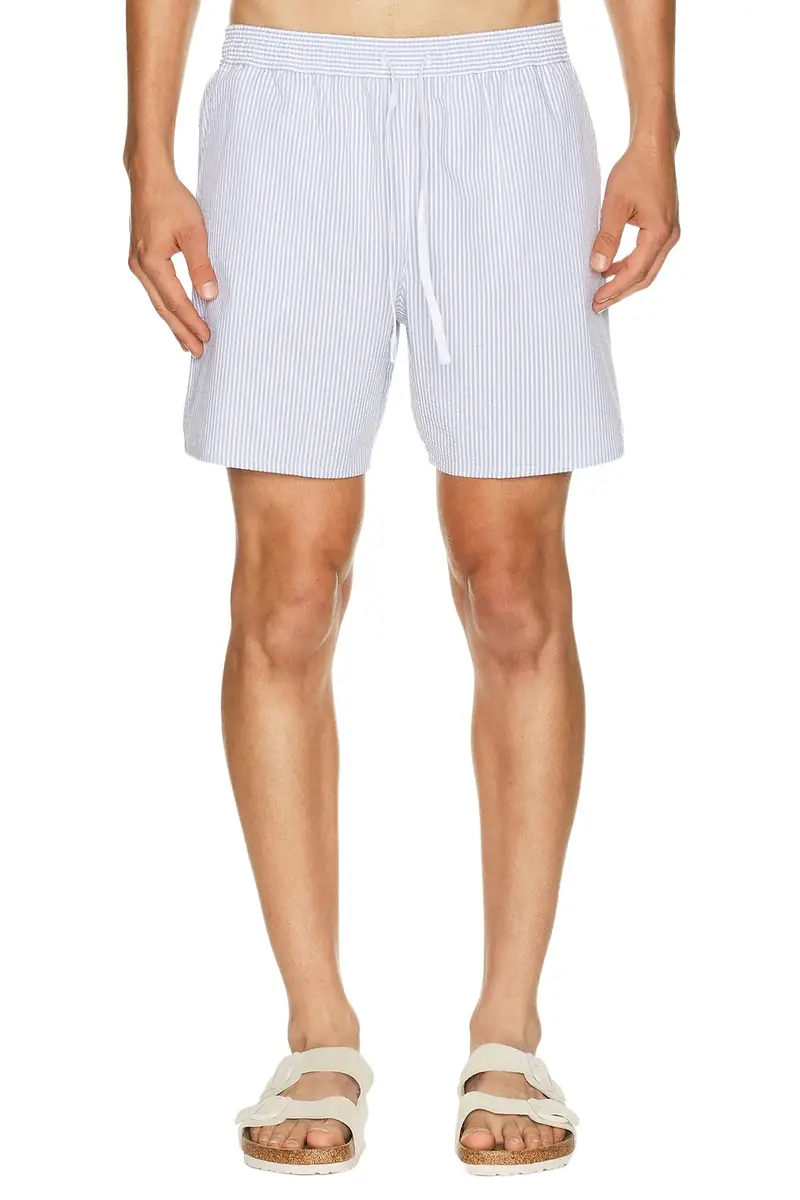 Lacoste Mid Length Striped Textured Swim Trunks