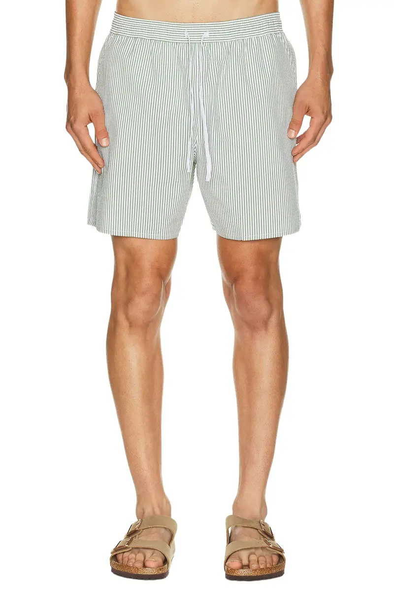 Lacoste Mid Length Striped Textured Swim Trunks
