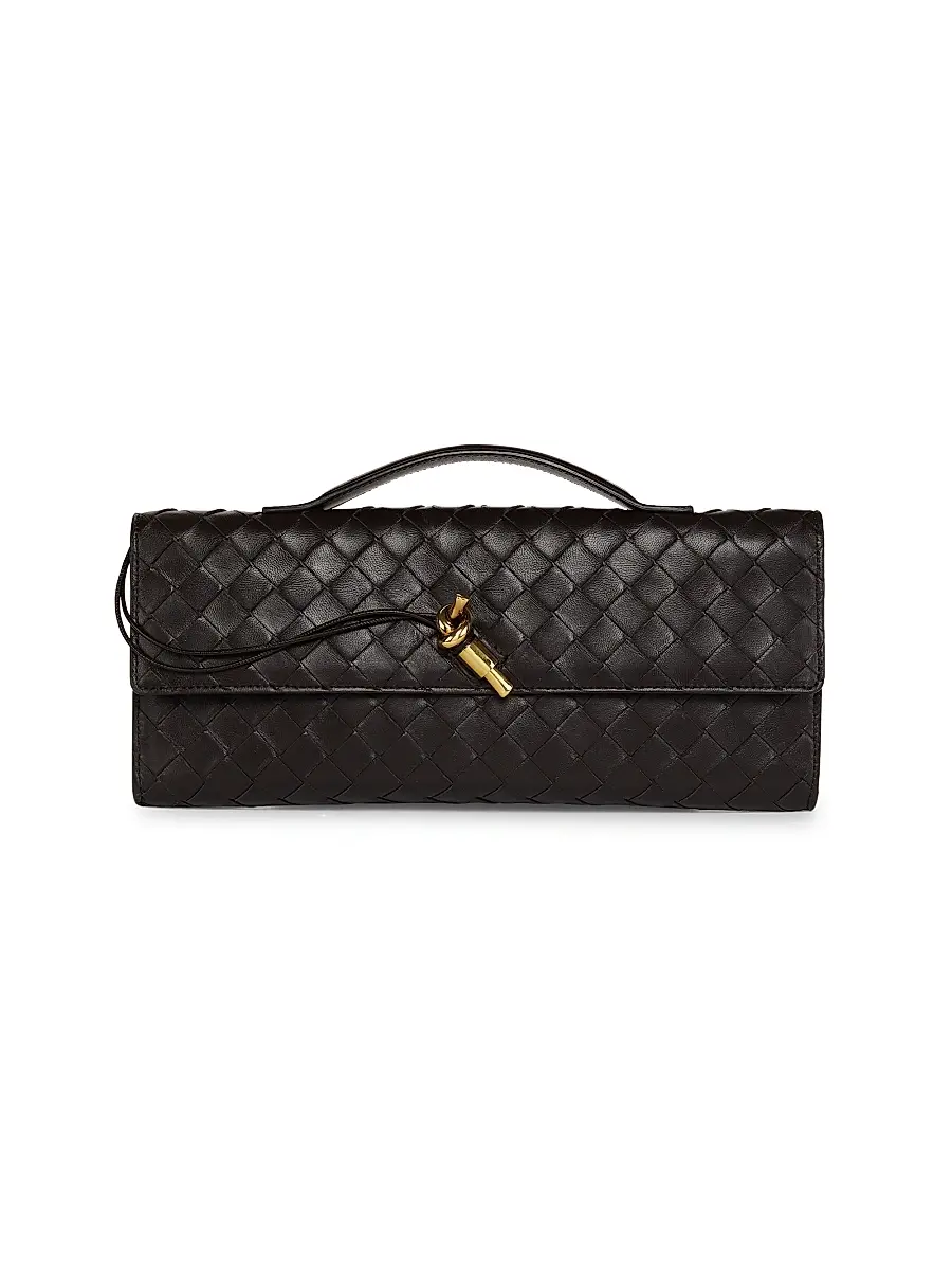 Bottega Veneta Women's Andiamo Intrecciato Leather Top-Handle Clutch - Fondant | Image 1 Bottega Veneta Women's Andiamo Intrecciato Leather Top-Handle Clutch - Fondant | Image 1