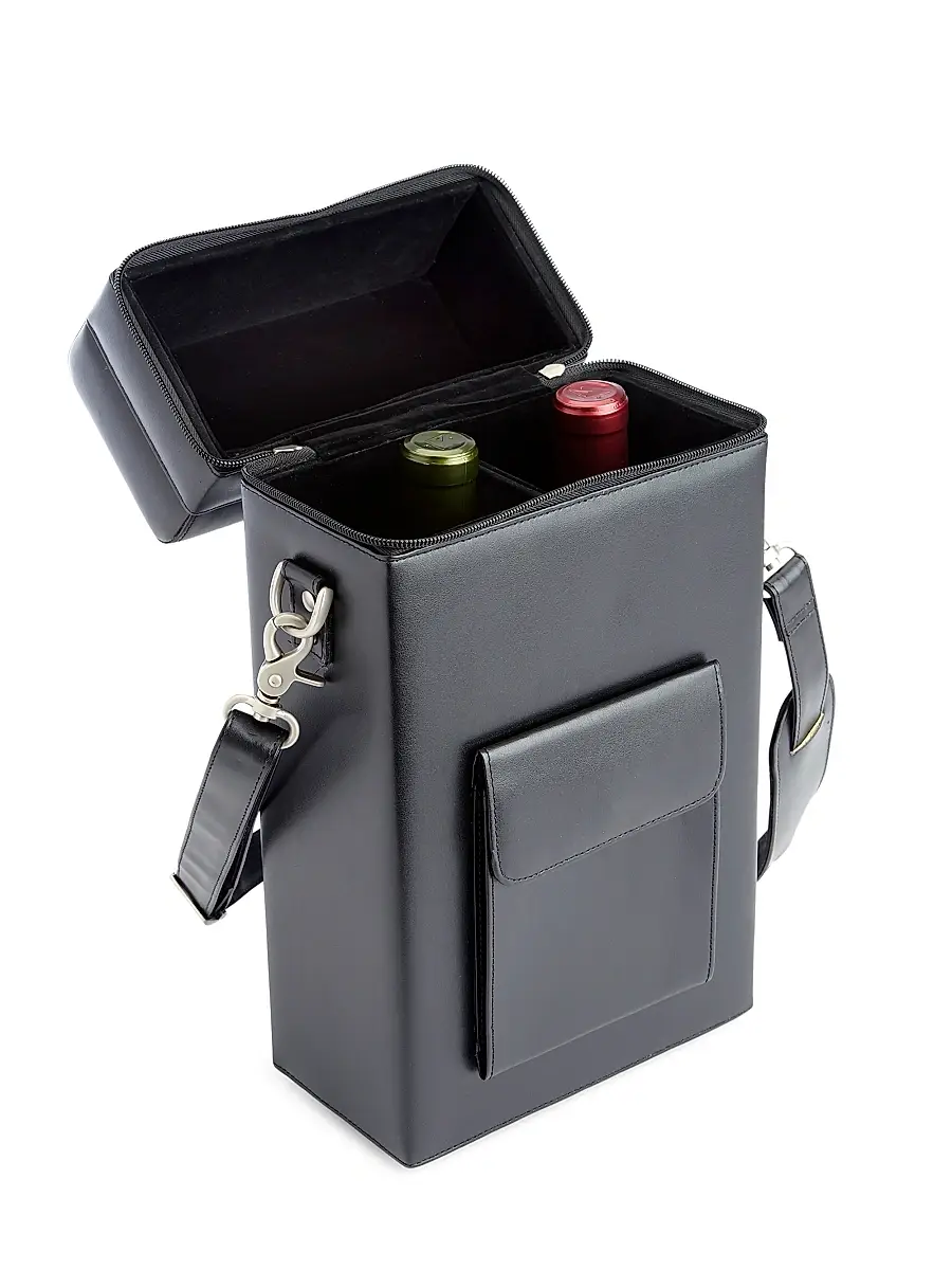 Royce New York Leather Double Wine Carrying Case - Black | Image 1 Royce New York Leather Double Wine Carrying Case - Black | Image 1