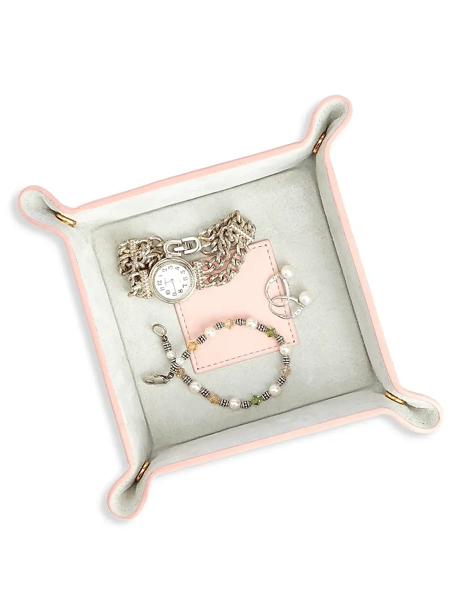 Royce New York Suede-Lined Leather Catchall Valet Tray