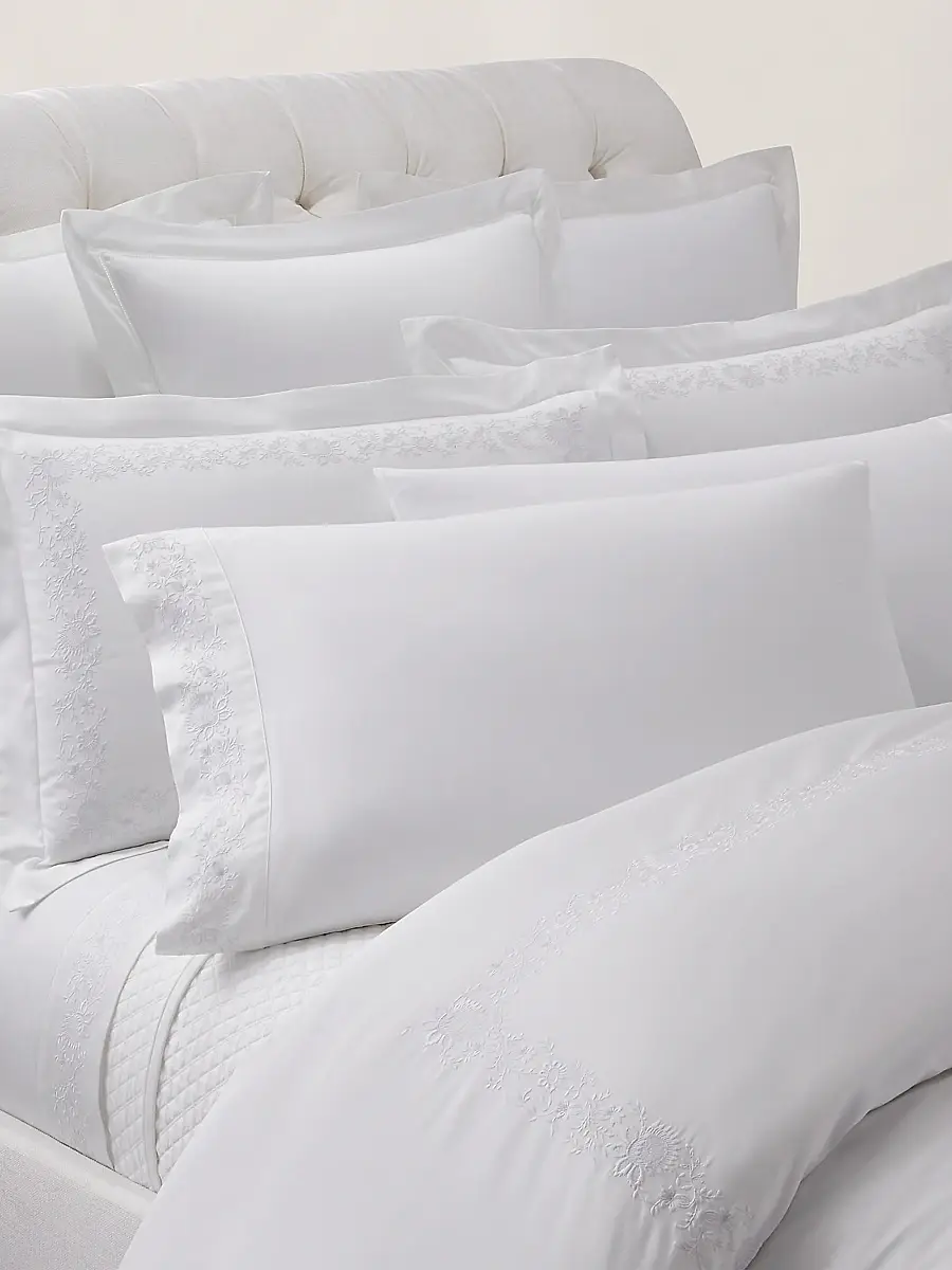 Ralph Lauren Eloise Embroidery Cotton Sheets & Pillowcases Collection - Studio White | Thumbnail 6 Ralph Lauren Eloise Embroidery Cotton Sheets & Pillowcases Collection - Studio White | Thumbnail 6